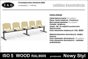 Ławka do poczekalni ISO-5 wood, Nowy Styl, na korytarz, hol, dla 5-osób, C10  iw